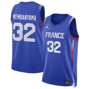 NWT Nike Jordan Victor Wembanyama Franch Olympic Basketball Jersey Mens L Blue